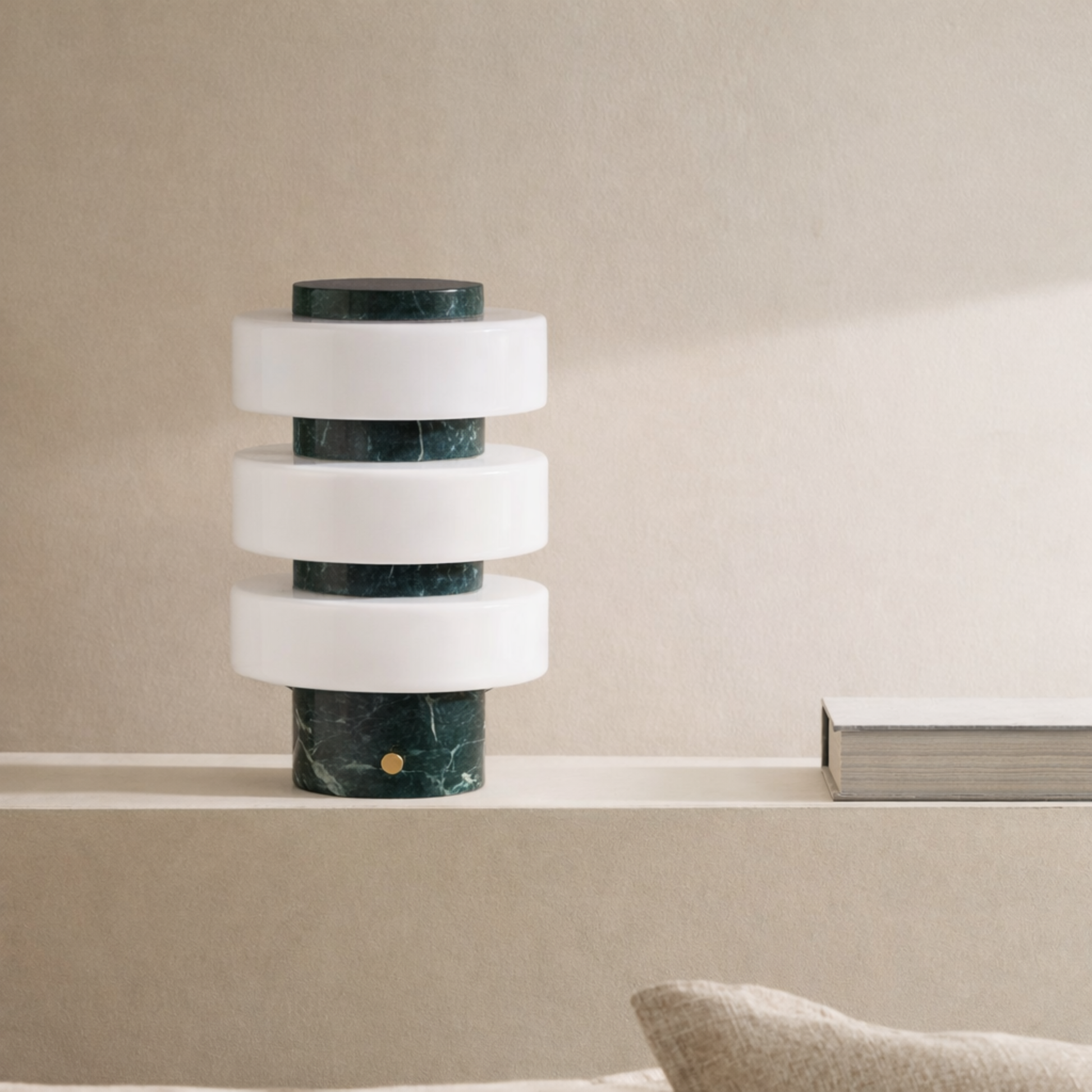Marble cylindrical lamp on a neutral background