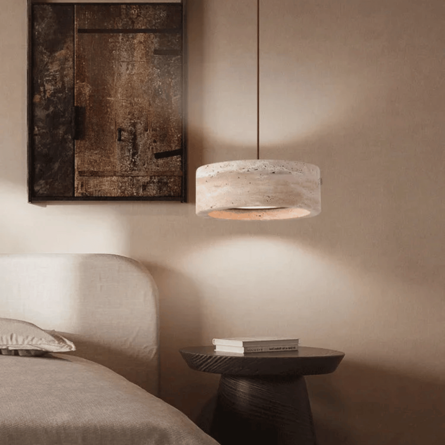 Ithaca Travertine LED Pendant Light – Dimmable Stone Design for Elegant Ambient Lighting