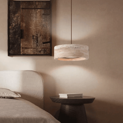 Ithaca Travertine LED Pendant Light – Dimmable Stone Design for Elegant Ambient Lighting