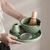 Aoki Japanese Matcha Tea Set – Green Pattern Ceramic Bowl & Bamboo Tools
