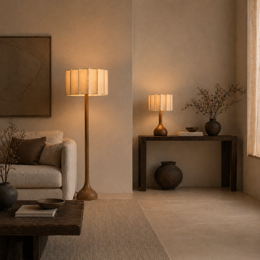 Hikari Pleated Wooden Floor Lamp