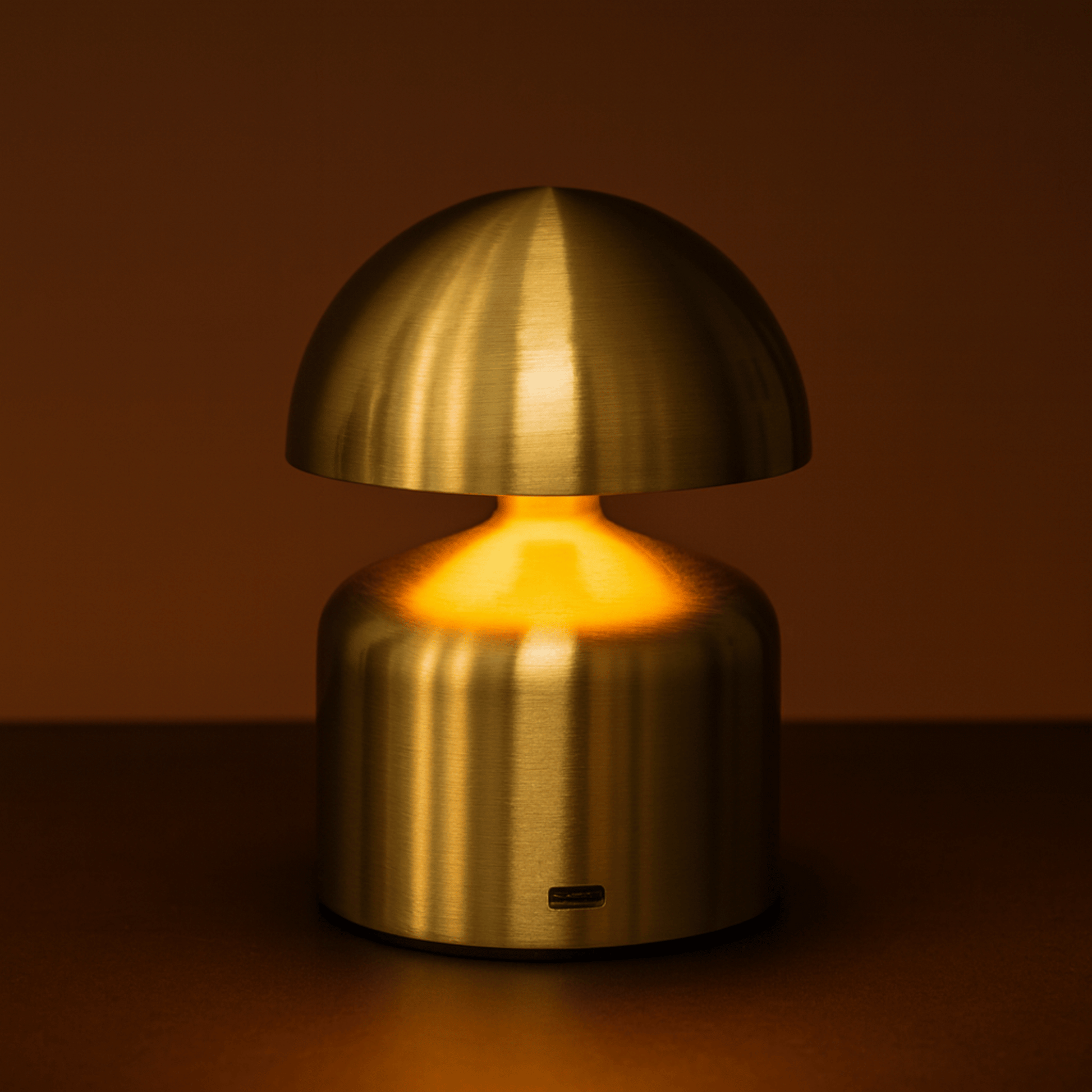 Gold mushroom-shaped lamp on a dark background