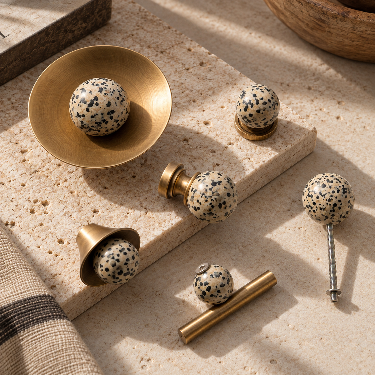 Orba Stone & Brass Cabinet Handles & Knobs