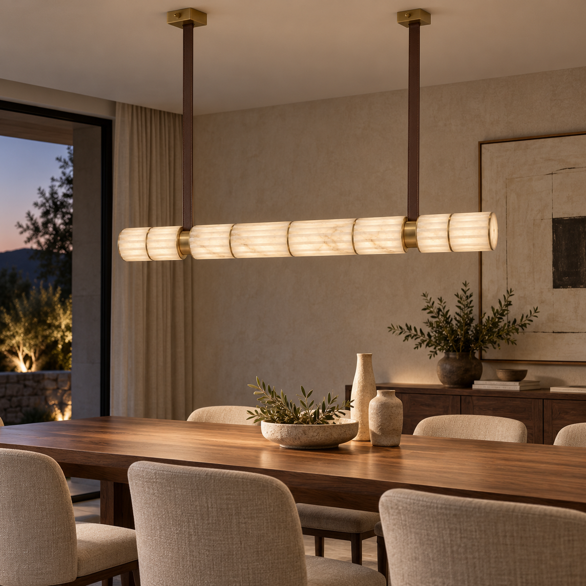 Orvella Alabaster Leather Linear Pendant