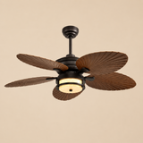 Ceiling fan with wooden blades on a beige background