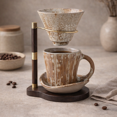 Hikari Pour-Over Coffee Dripper Set styled in a kitchen — minimalist interior by Baskoraa