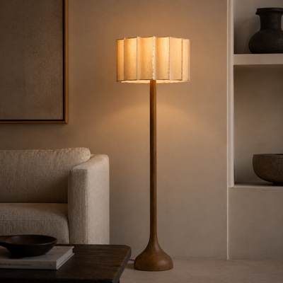 Hikari Pleated Wooden Floor Lamp