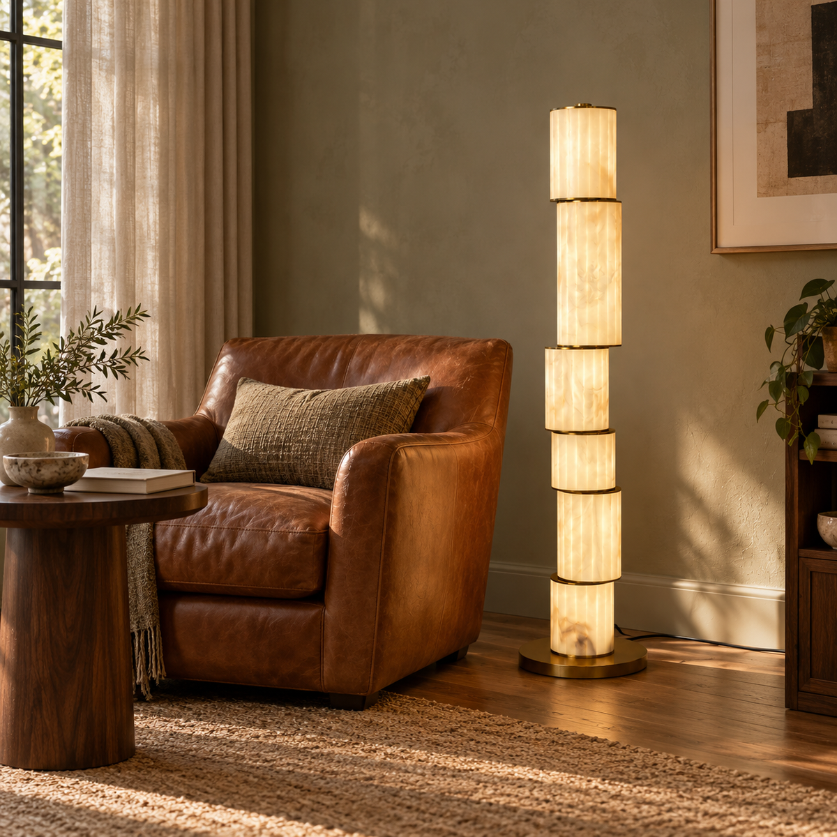 Orvella Alabaster Column Floor Lamp