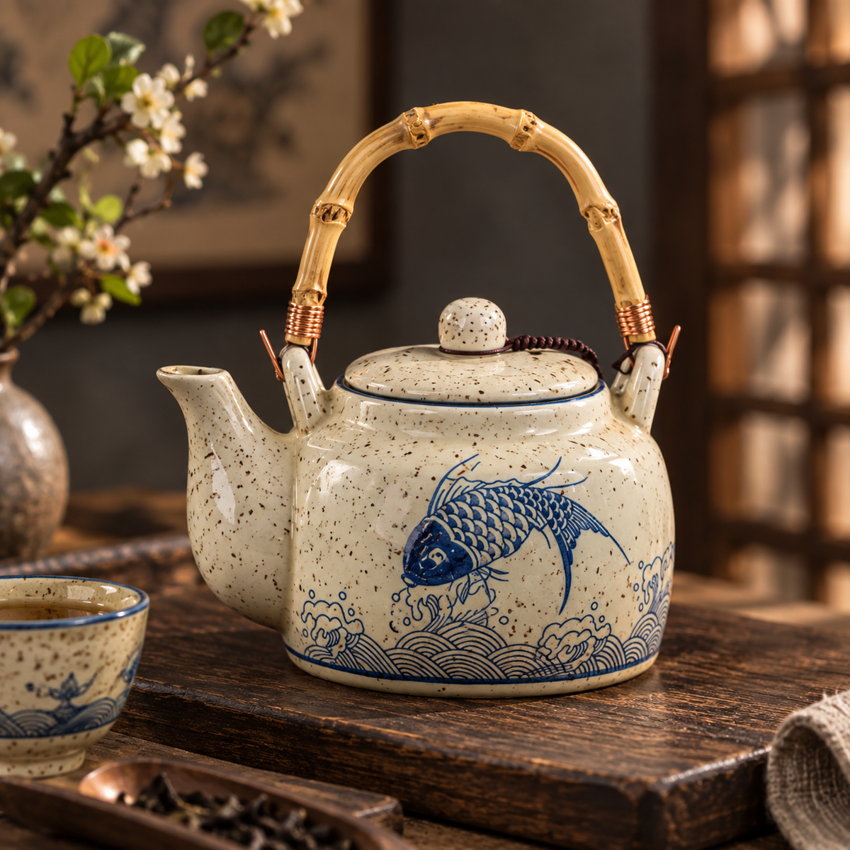 Sakana Ceramic Fish Teapot & 6-Cup Set