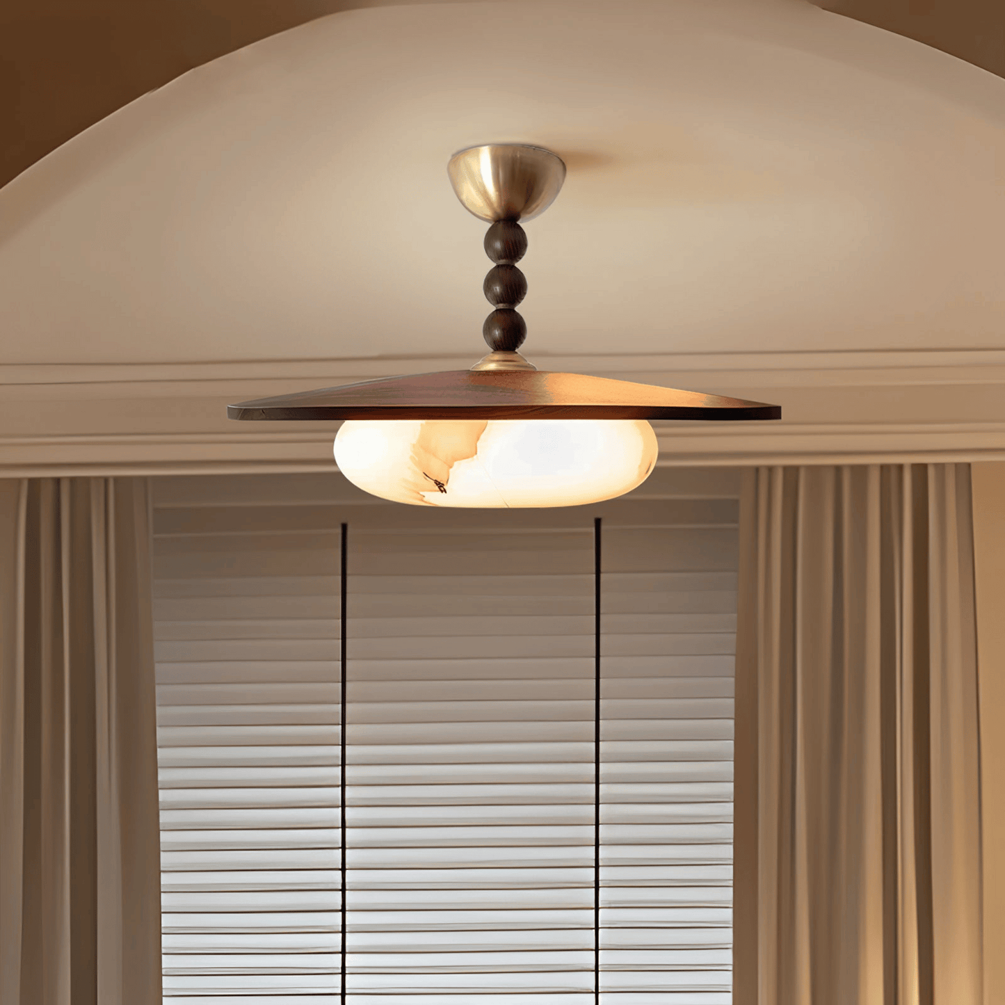 HeritageGlow Ceiling Lamp – Medieval Vintage Wood & Glass Fixture