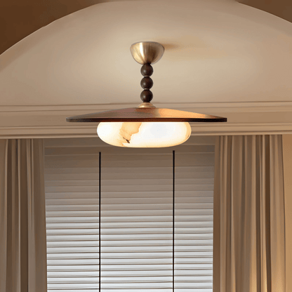 HeritageGlow Ceiling Lamp – Medieval Vintage Wood & Glass Fixture