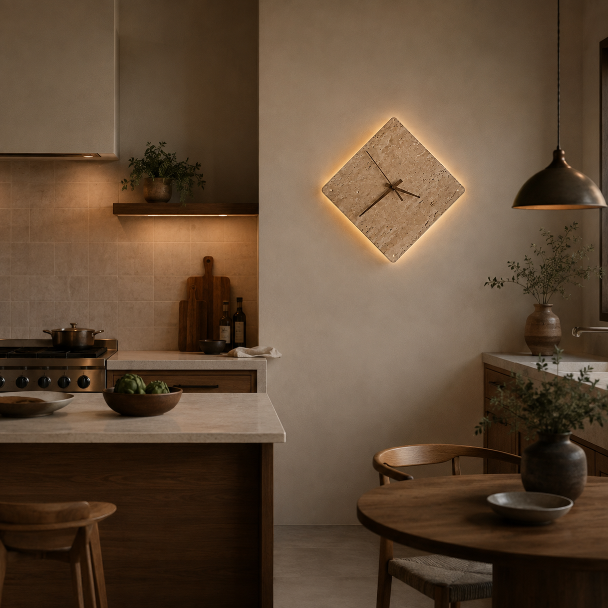 Solis Travertine Clock Wall Light