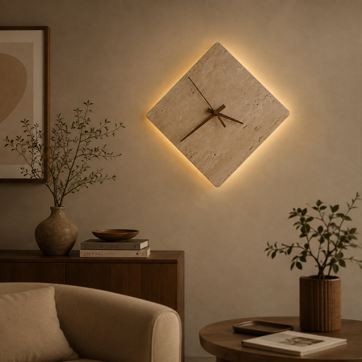 Solis Travertine Clock Wall Light