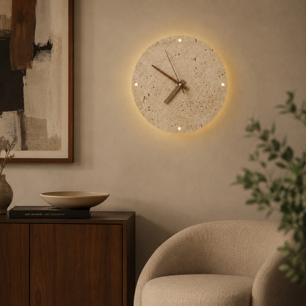 Solis Travertine Clock Wall Light