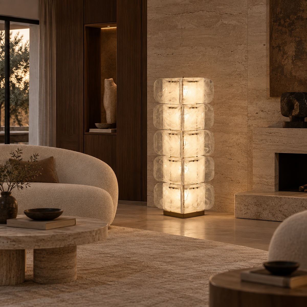 Vetra Milk Glass Column Floor Lamp