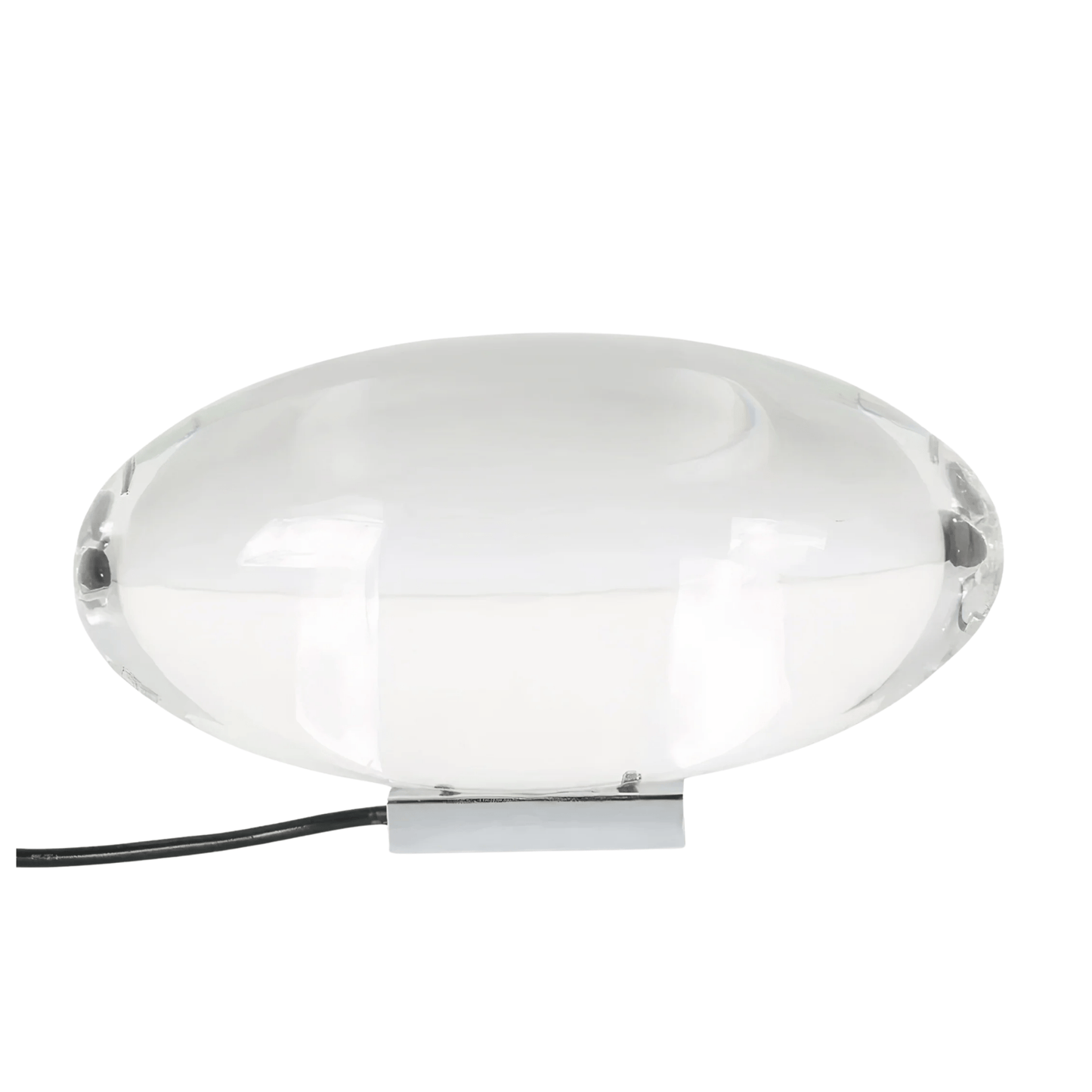 Modern table lamp with a white glass shade on a white background