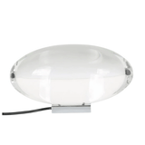 Modern table lamp with a white glass shade on a white background