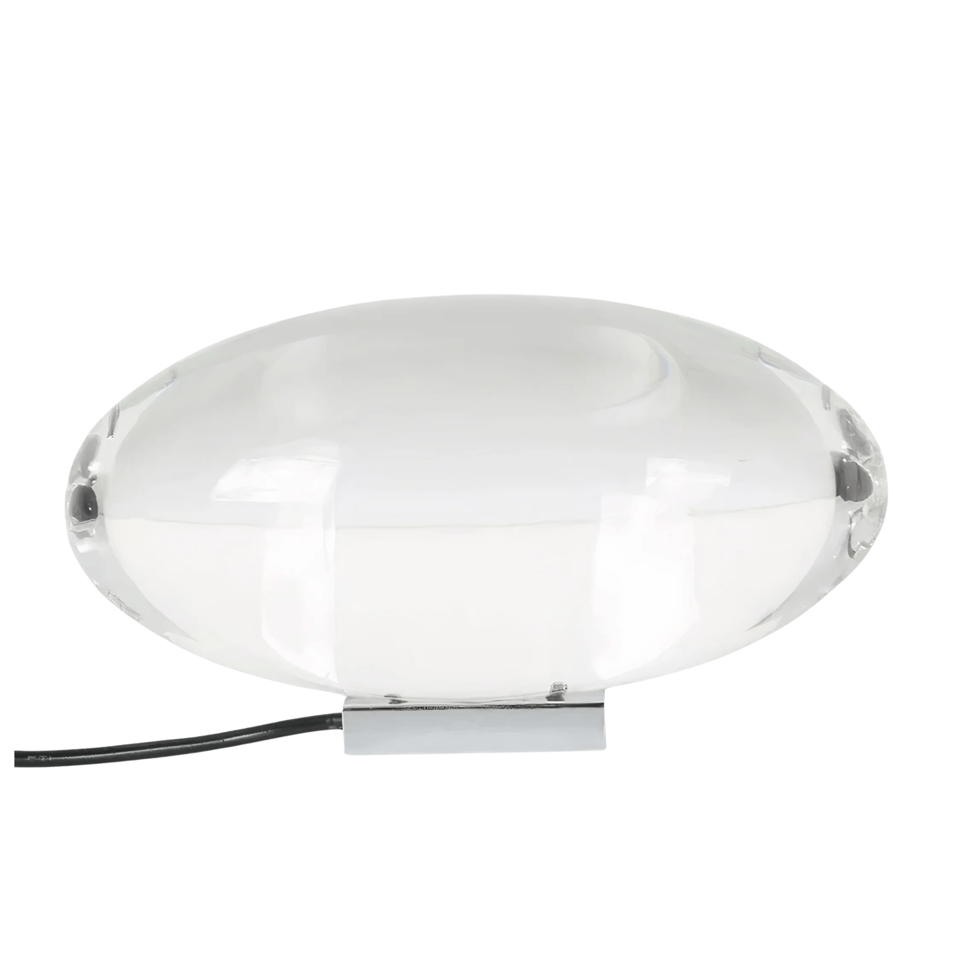 Modern table lamp with a white glass shade on a white background