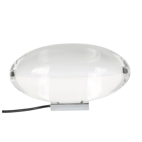 Modern table lamp with a white glass shade on a white background