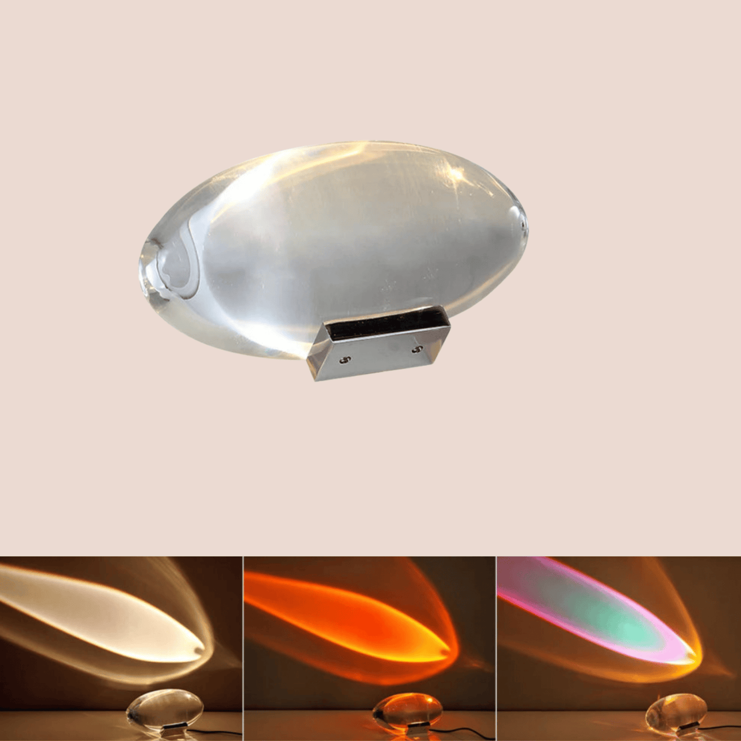 Clear table lamps with light effects on a beige background