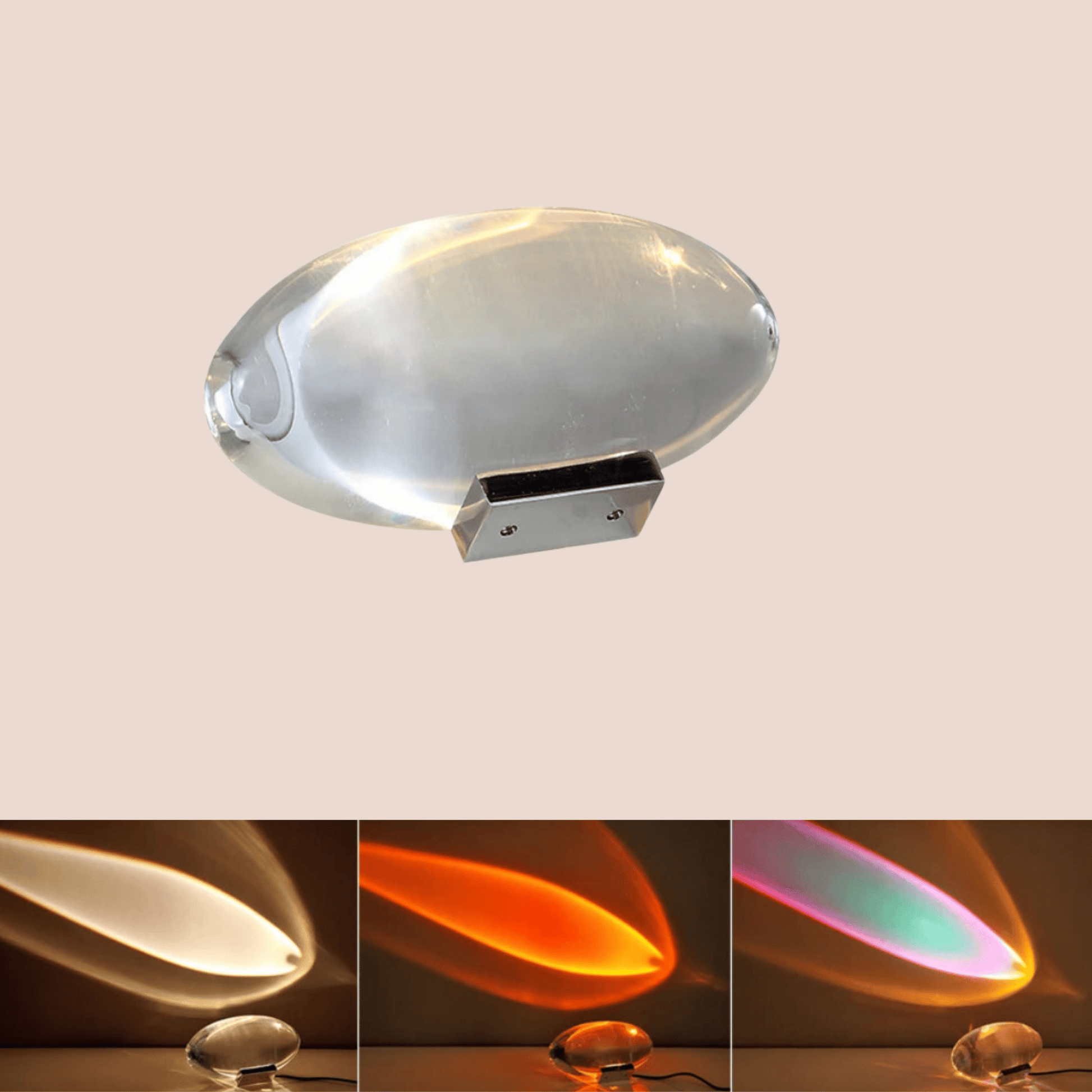 Clear table lamps with light effects on a beige background