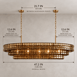 Étoile Vintage French Gray Glass Chandelier dimension diagram showing 47.2 in (120 cm) overall width, 21.7 in (55 cm) between suspension points, and approximately 12.6 in (32 cm) from each outer edge to the suspension point.