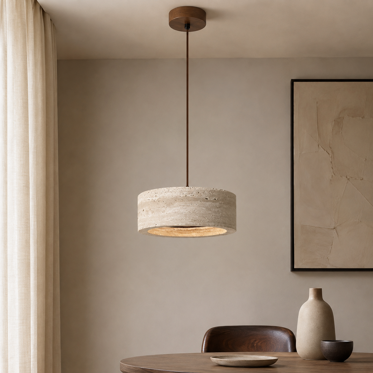 Ithaca Travertine Flat Edge Pendant Light