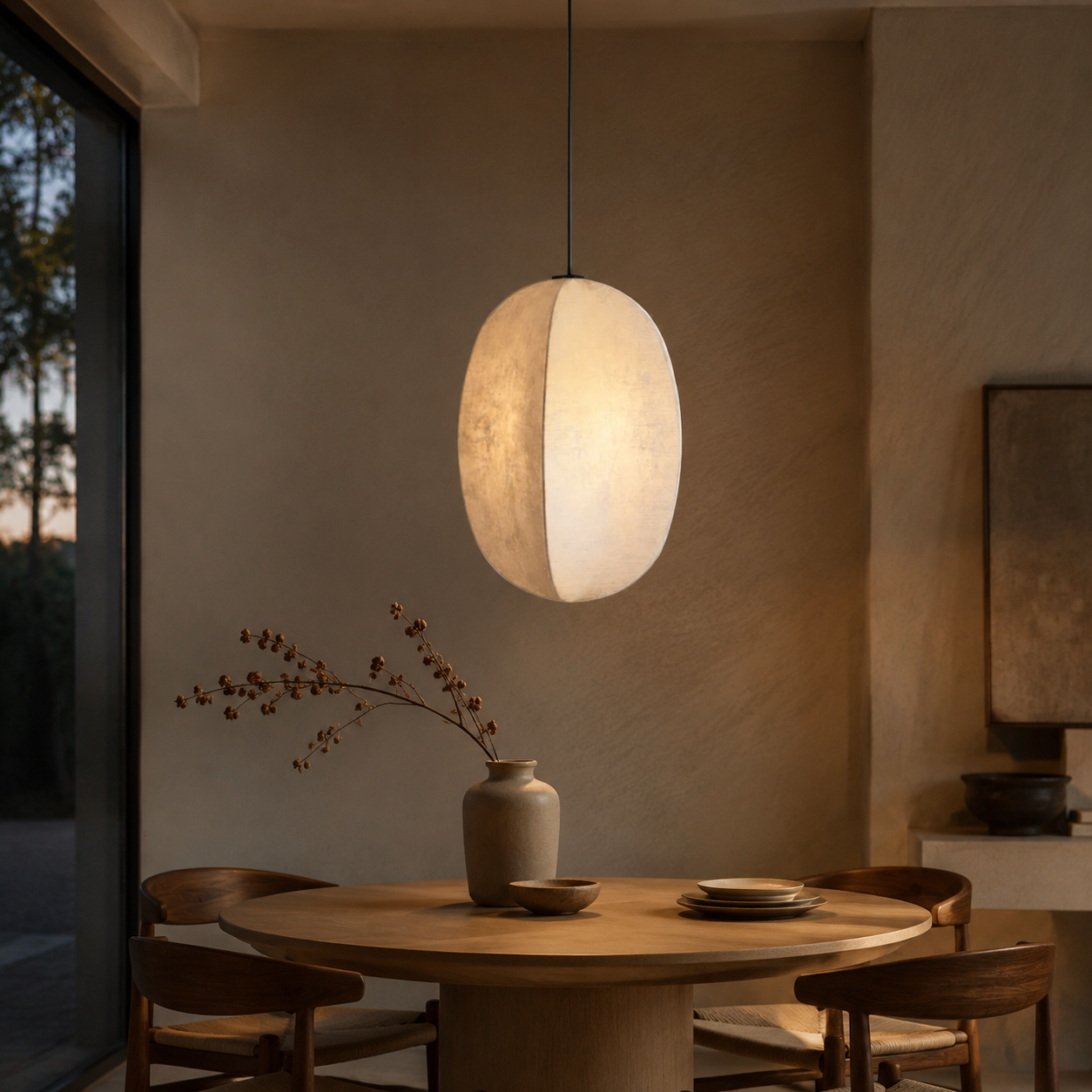 Kumo Linen Lantern Pendant Light