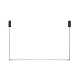 Black rectangular light fixture with two cylindrical ends on a white background