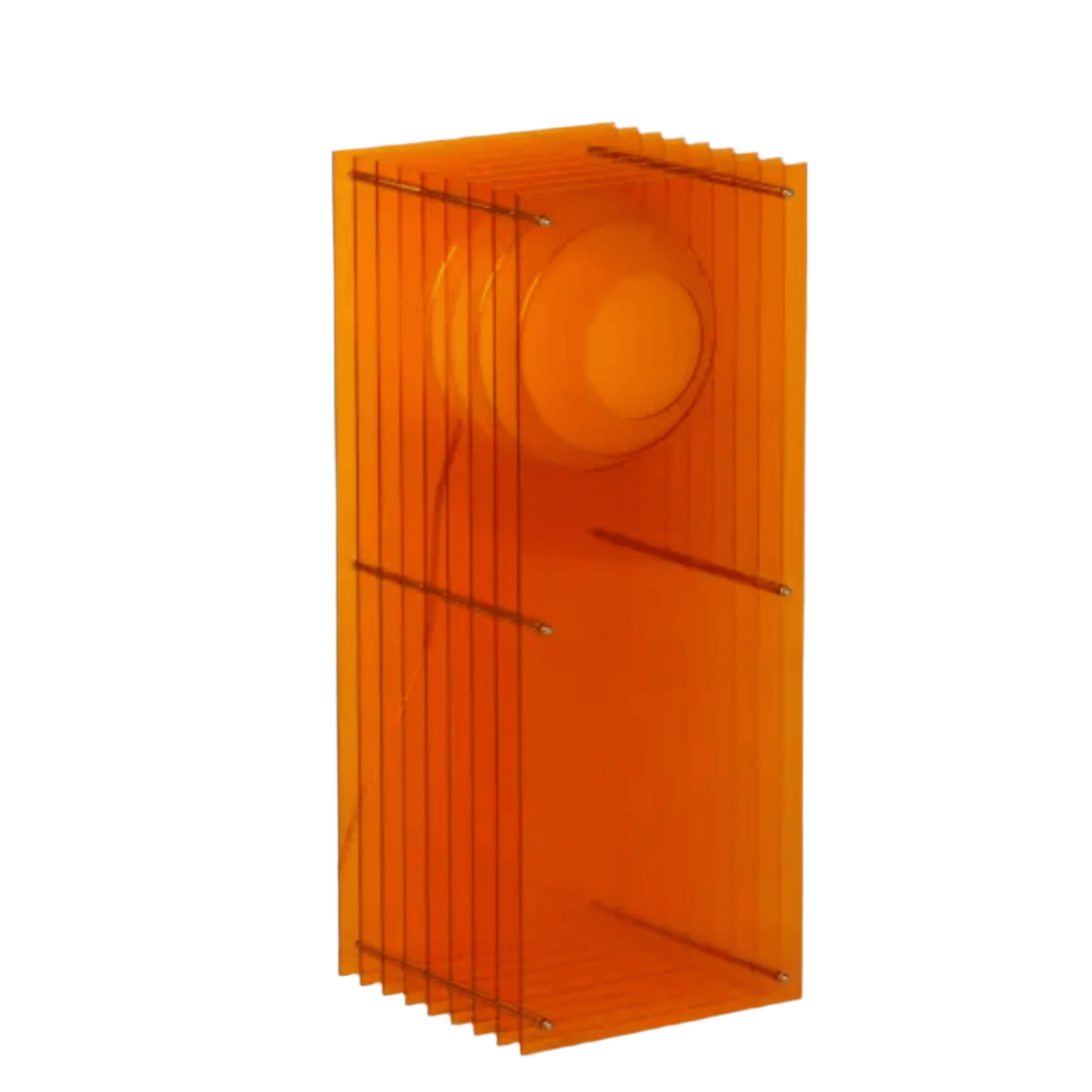 Orange transparent plastic box with a circular cutout on a white background