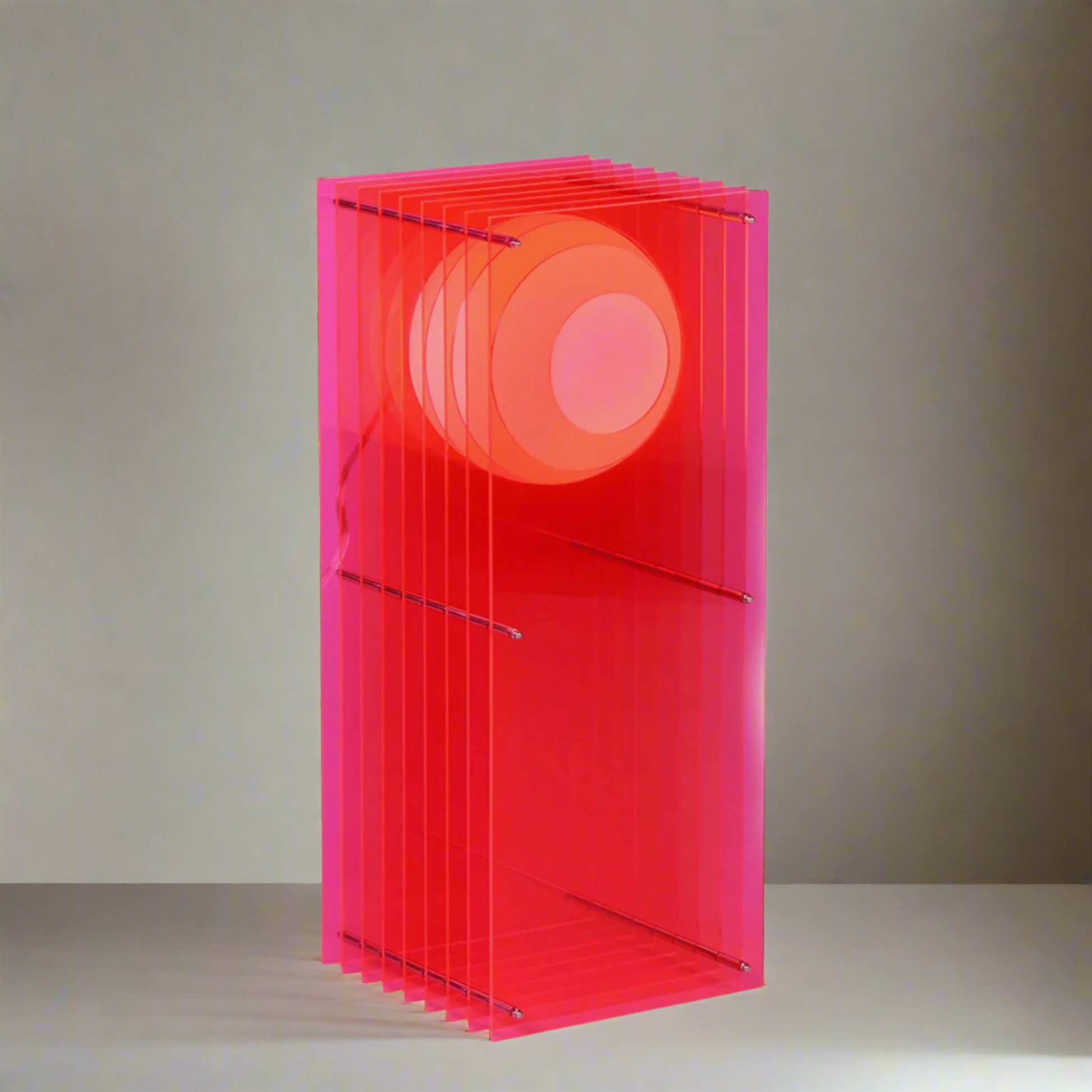 Stack of red transparent books on a beige background
