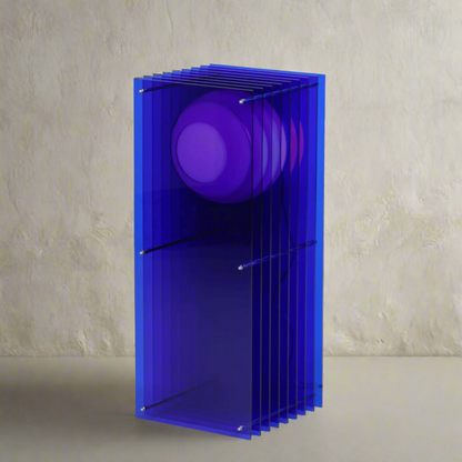 Blue and purple lamp with a beige background