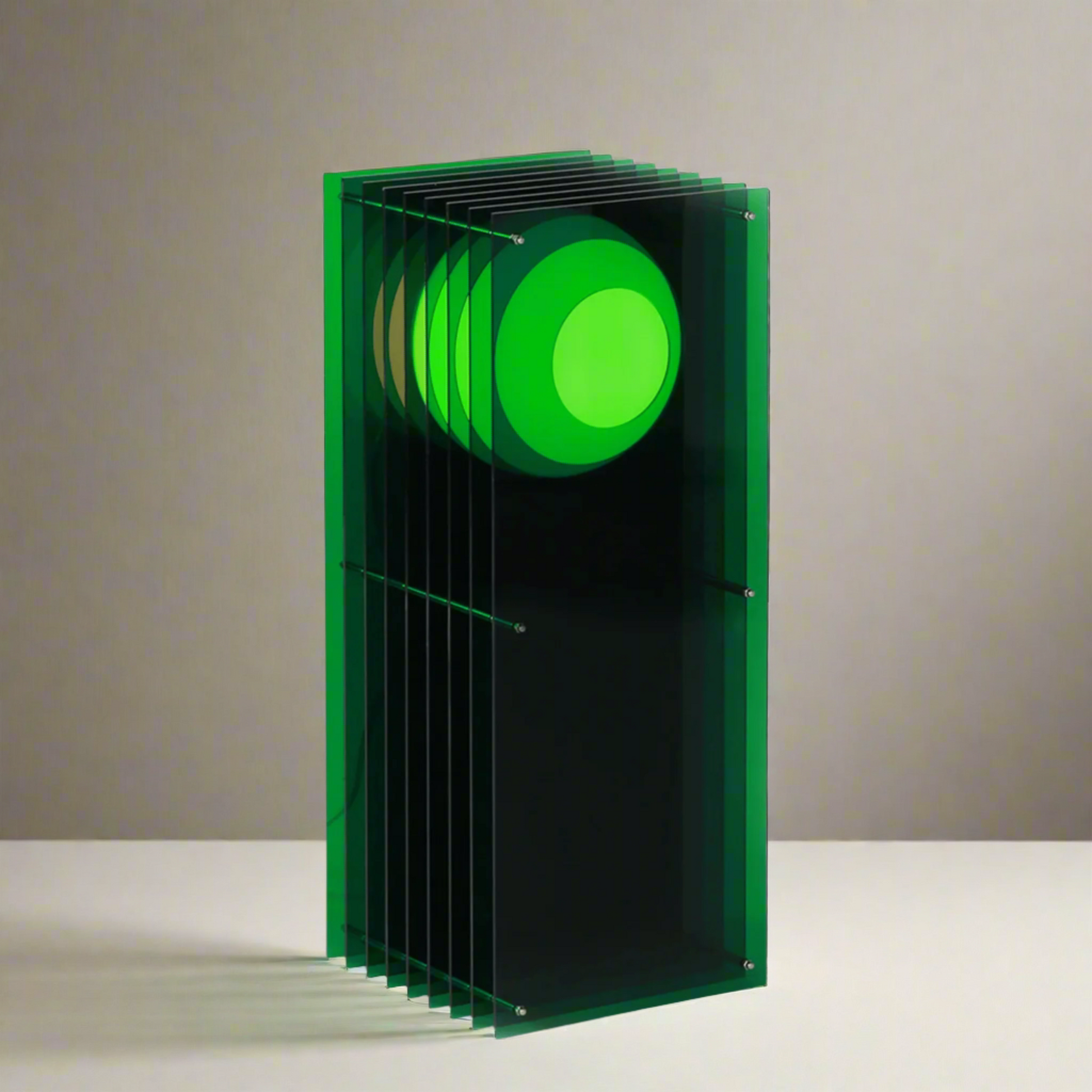 Green traffic light on a beige background