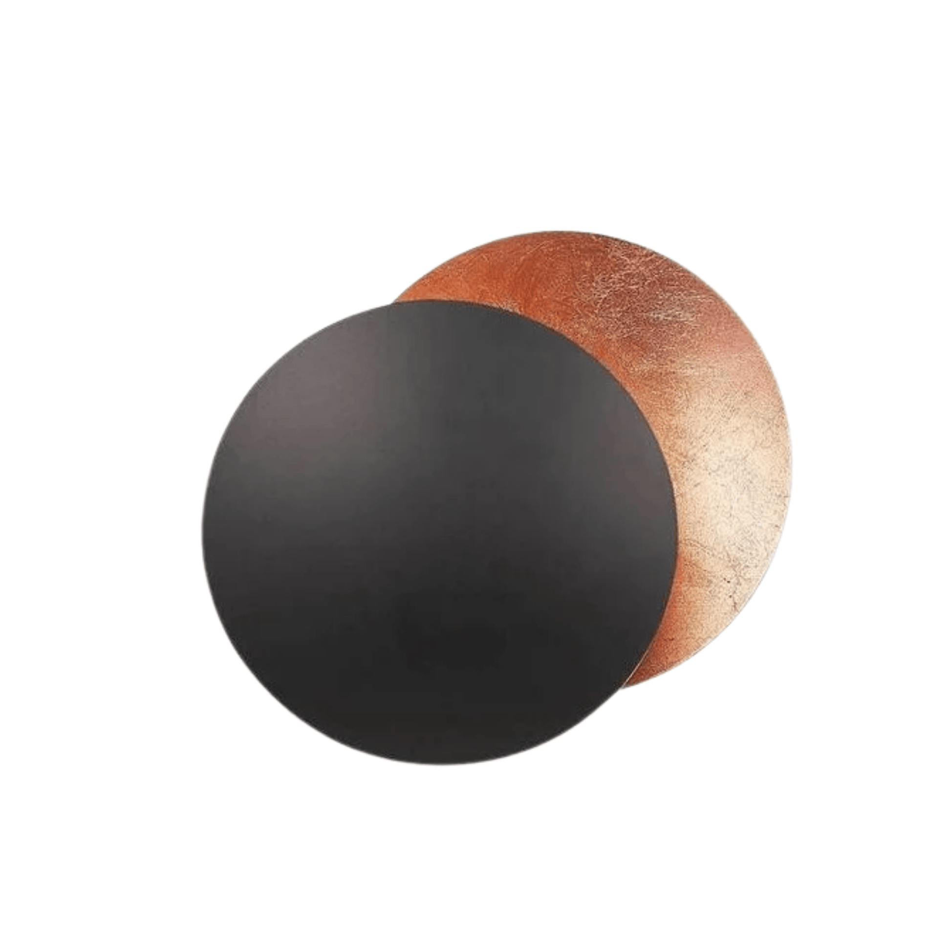 Modern Rotatable Moon Eclipse LED Wall Light in black and bronze finish. Sleek round design ideal for elegant ambiance in home decor.