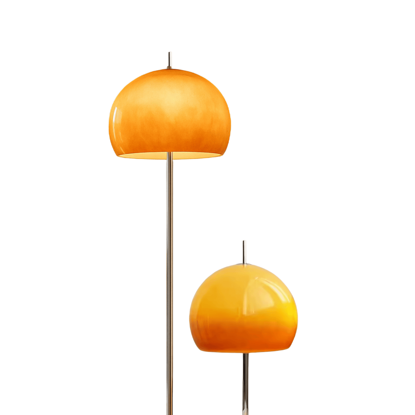 BauGlow Retro Mushroom Lamp - Stylish and Functional in floor and table versions with amber stained glass shade and sleek iron stand.