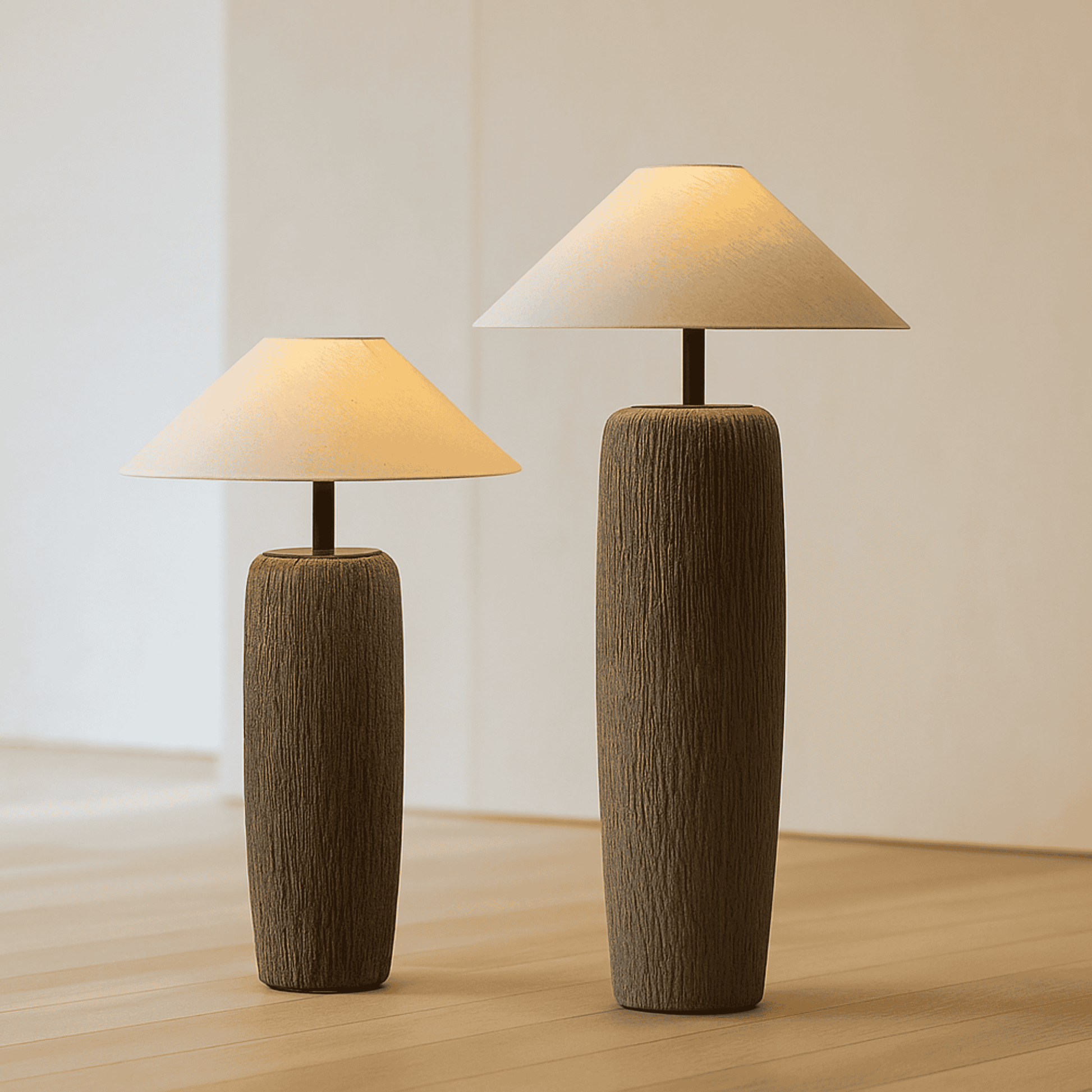 Vintage Japanese Floor Lamp small and large next to each other for size comparison 