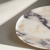 Modern marble disc pendant light with brushed metal fixture close look at marble