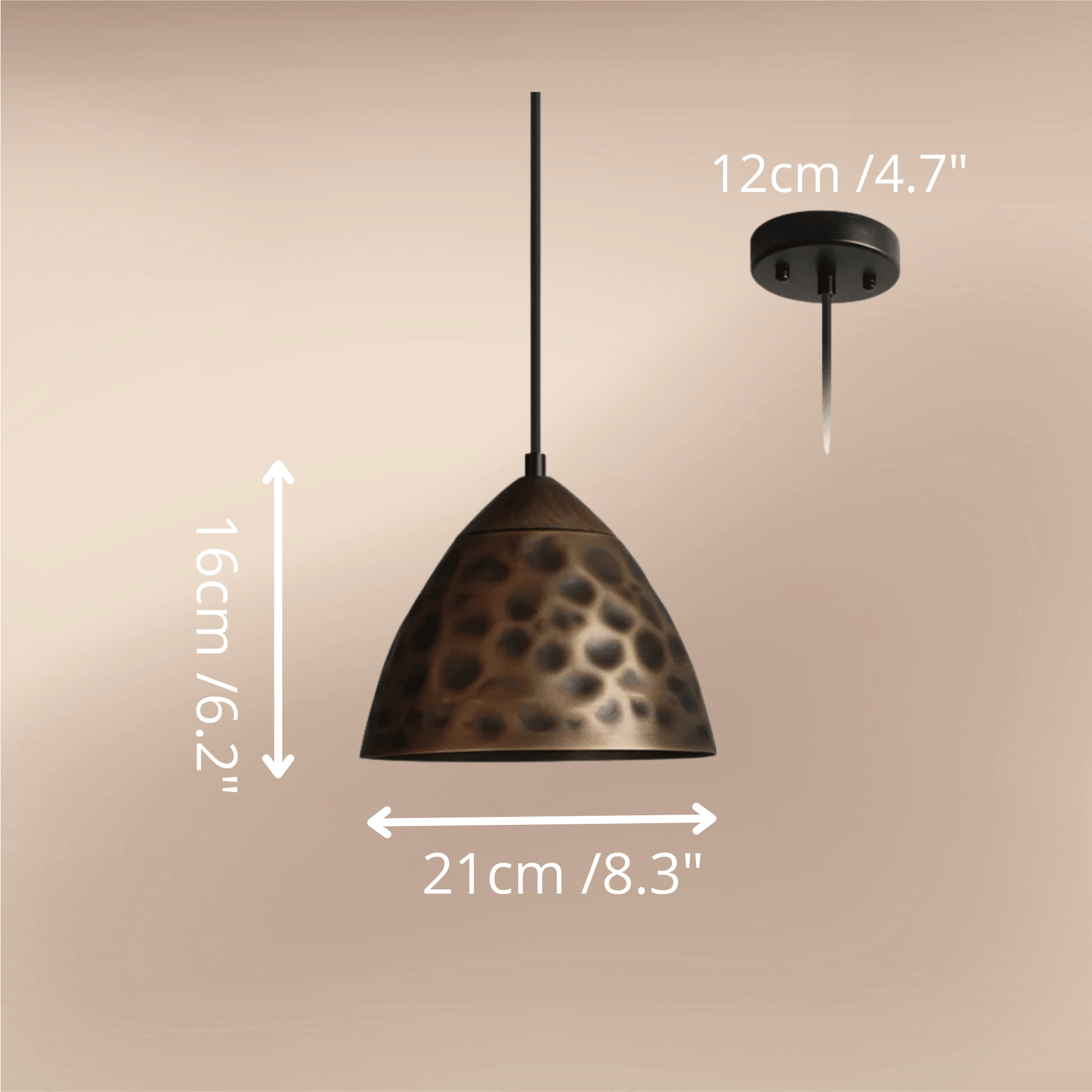 Vintage pendant light with copper finishes 21cm