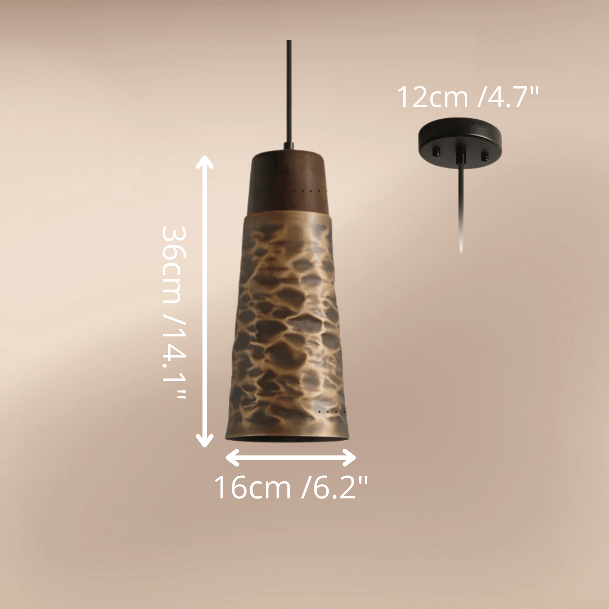 Vintage pendant light with copper finishes 16cm