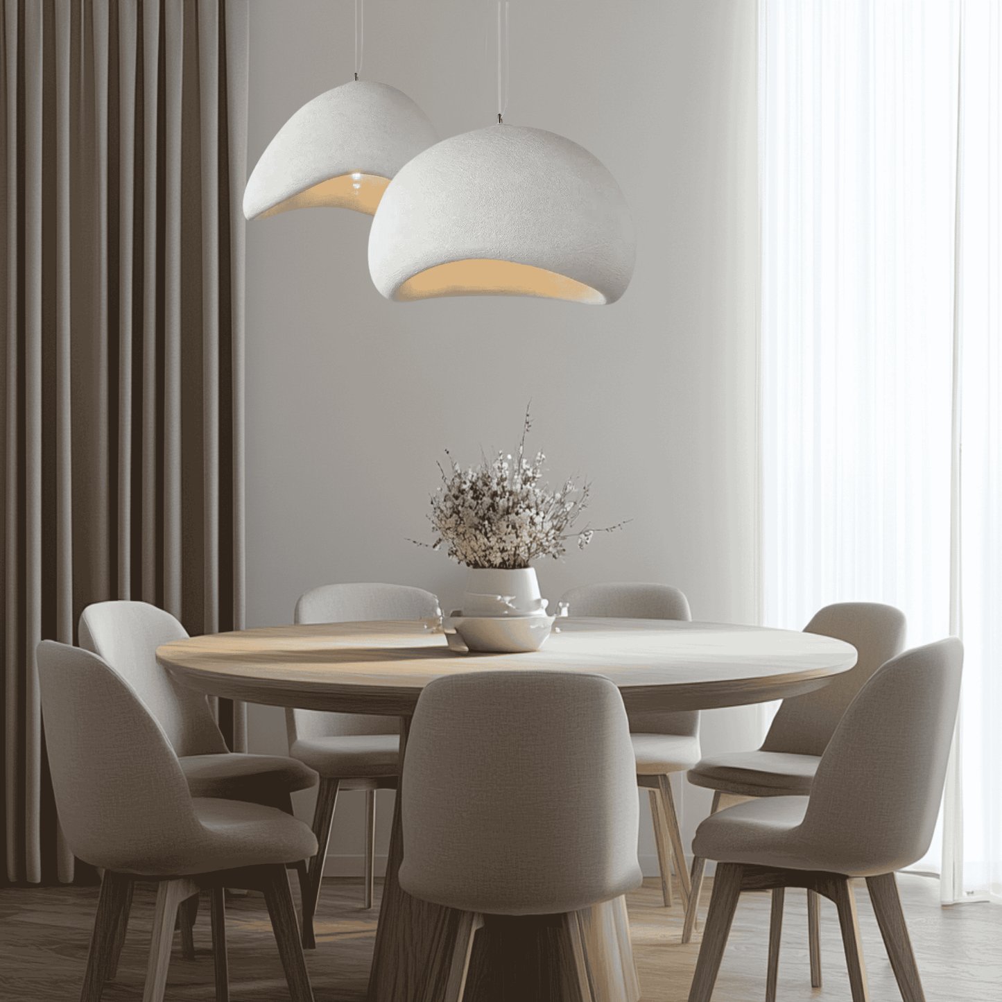 Transform your living space with the Lighting_Santorini_SerenityChandelier Pendant Light White above dinning table