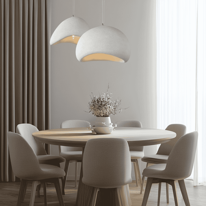 Transform your living space with the Lighting_Santorini_SerenityChandelier Pendant Light White above dinning table