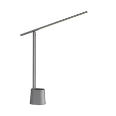 Modern gray desk lamp with adapter on a white background