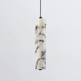 Marble-patterned pendant light on a white background