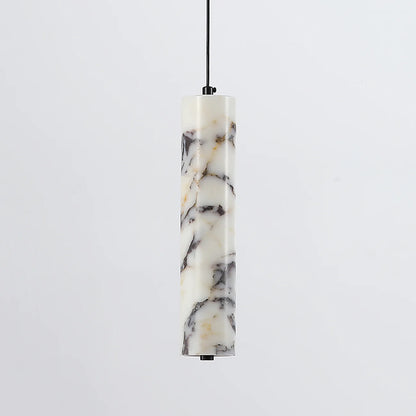Marble-patterned pendant light on a white background