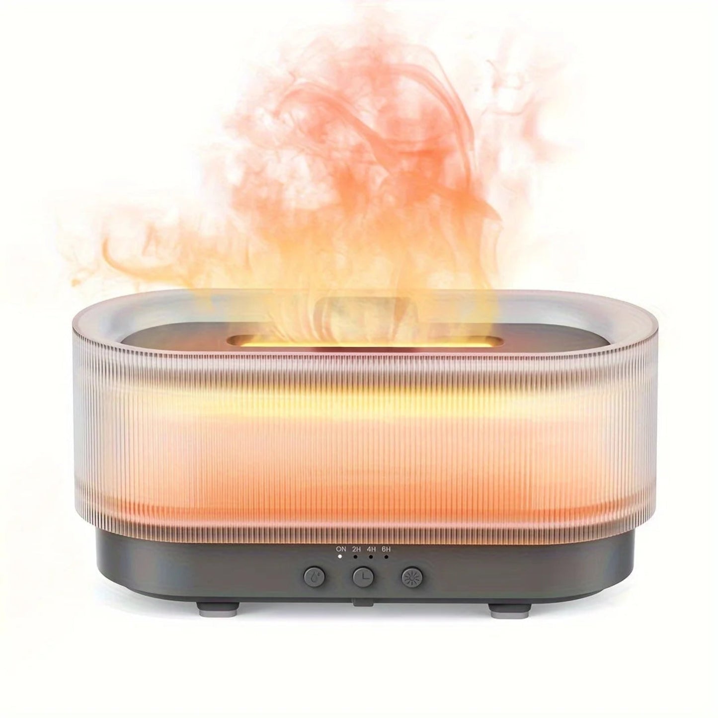 Decorative lamp with flame effect on a white background