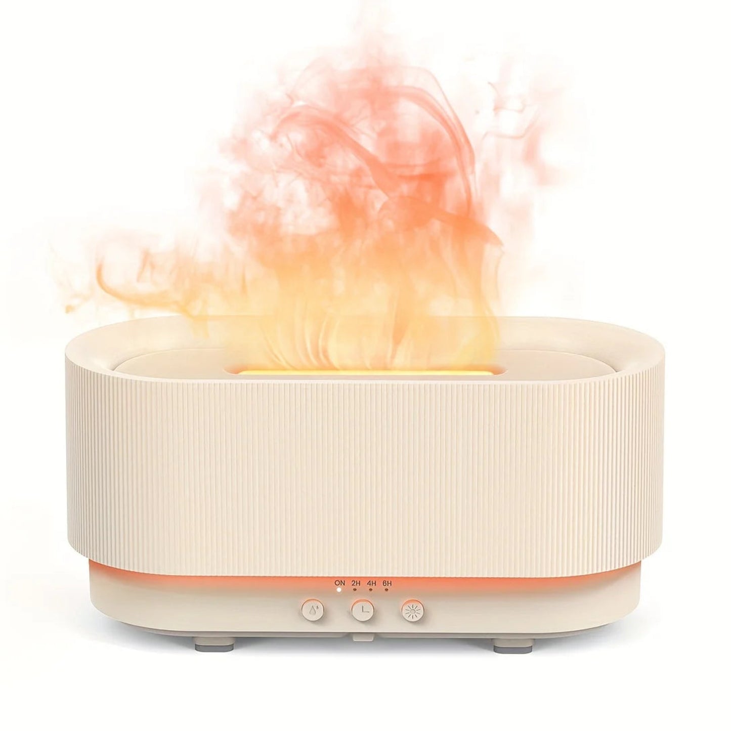 White humidifier with orange flames on a white background