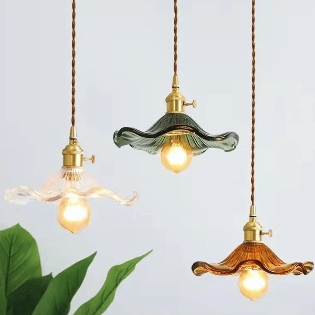 Brighten your room with the Nordic LED Pendant Light – Colorful Glass, featuring elegant glass and copper design.