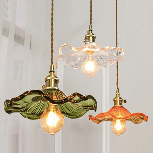 Illuminate your space with the Nordic LED Pendant Light – Colorful Glass & Copper Hanging Lamp for a modern touch.