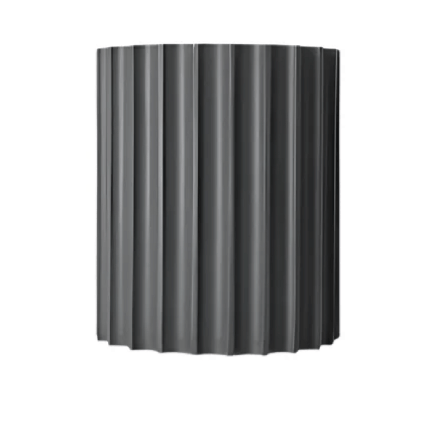 Black ribbed cylindrical object on a white background