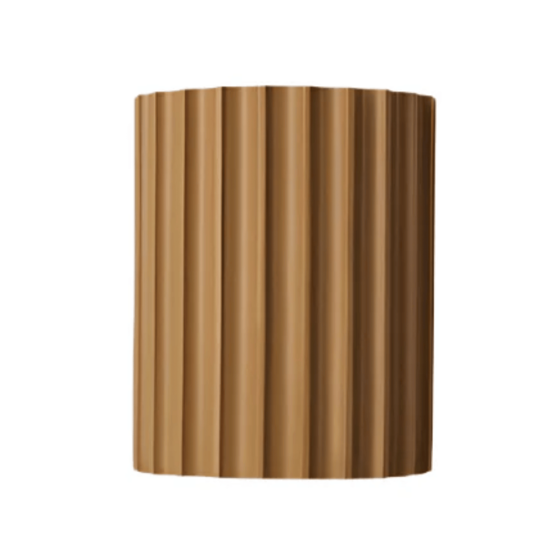 Wooden vase with vertical ribbed design on a white background